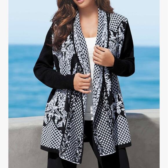 Roaman's Size 18 / 20 Cardigan Sweater Diamond Cage Open Front Cozy Knit Relaxed - Picture 14 of 14